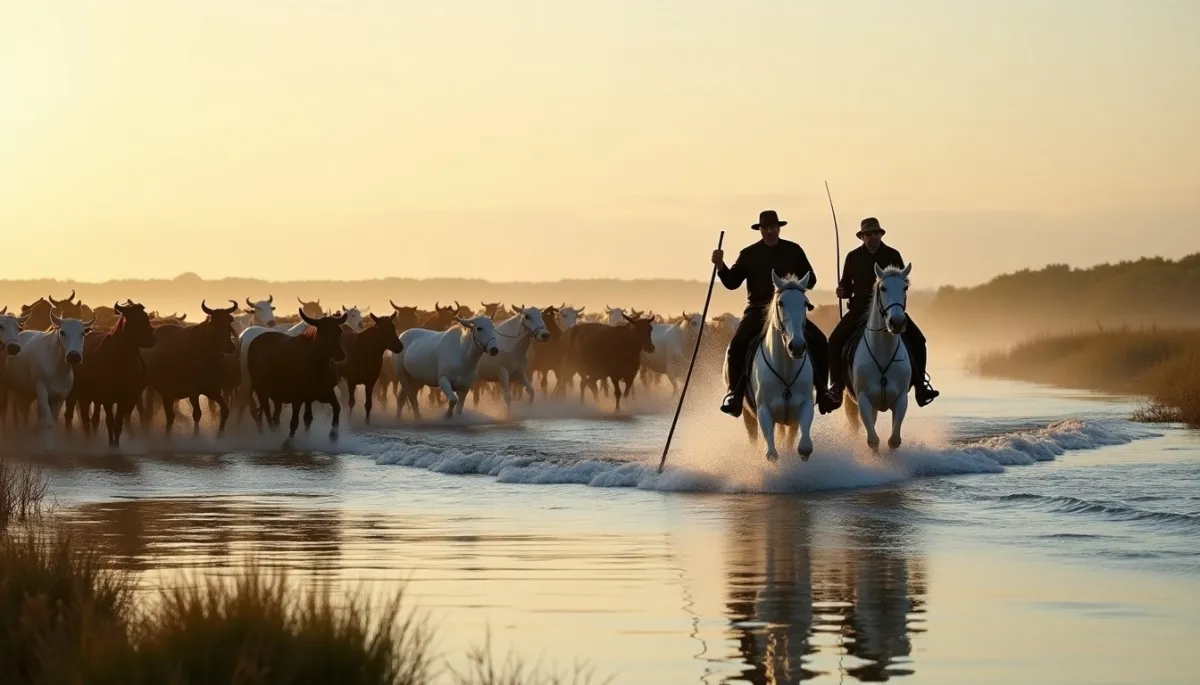 Gaze et tri du bétail : le travail spectaculaire des troupeaux dans les eaux du Rhône